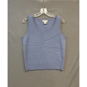 Rachel Zoe Sweater Women's Size Large Blue Ribbed Hem Tank Top Scoop Neck Preppy